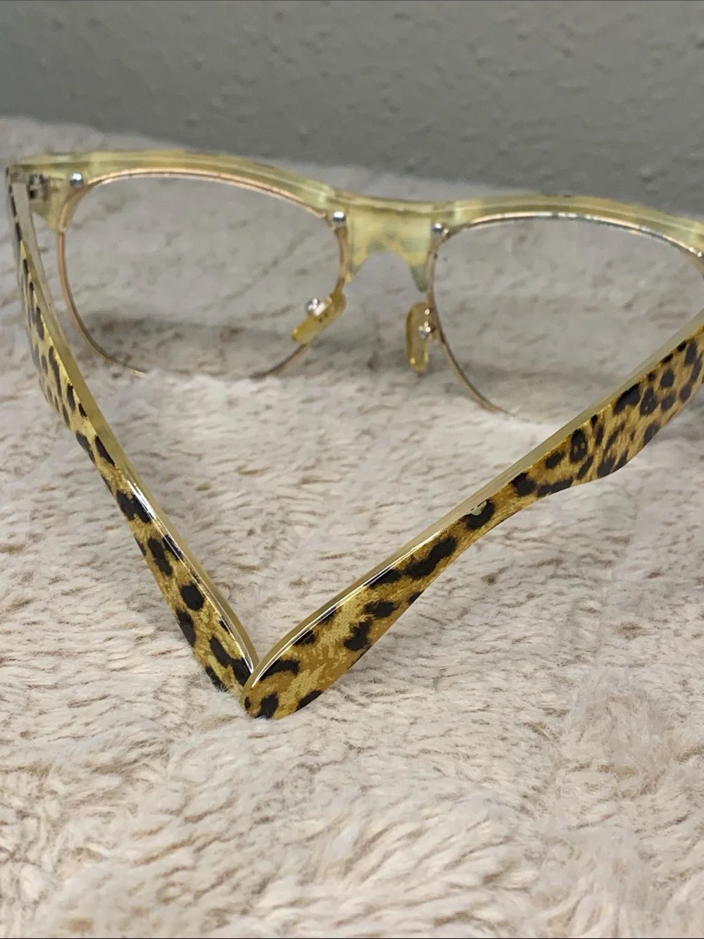 Leopard Print Half-Rim Women's Glasses - Yellow